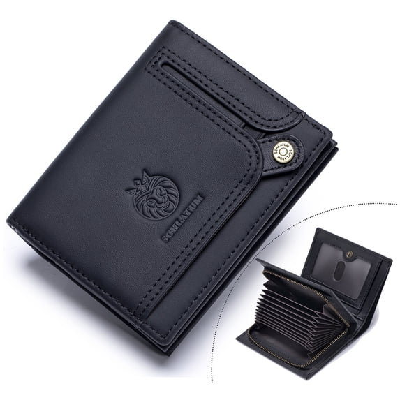 SCHLATUM Genuine Leather Credit Card Wallet for Men RFID Blocking Large Capacity Accordion Wallet with 21 Slots ID Window, Black