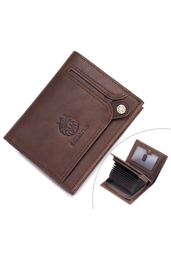 Genuine Leather Credit Card Wallet for Men RFID Blocking Large Capacity Accordion Wallet with 21 Slots ID Window, Brown