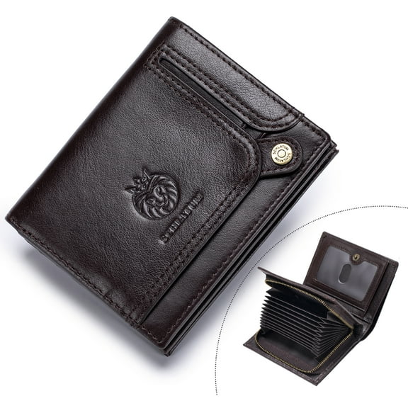 SCHLATUM Genuine Leather Credit Card Wallet for Men RFID Blocking Large Capacity Accordion Wallet with 21 Slots ID Window, Coffee