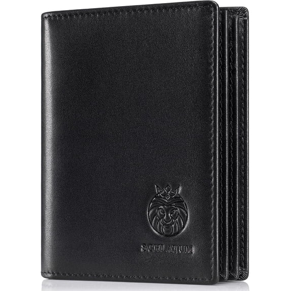 SCHLATUM Genuine Leather Wallet for Men, RFID Blocking, 15 Card Slots, Black