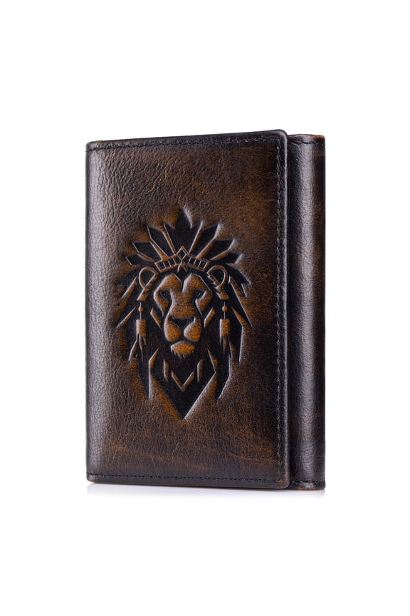 Genuine Leather Wallets for Men, Mens Vintage Trifold RFID Blocking Short wallets, 8 Card Slots with ID Window, Distressed Brown