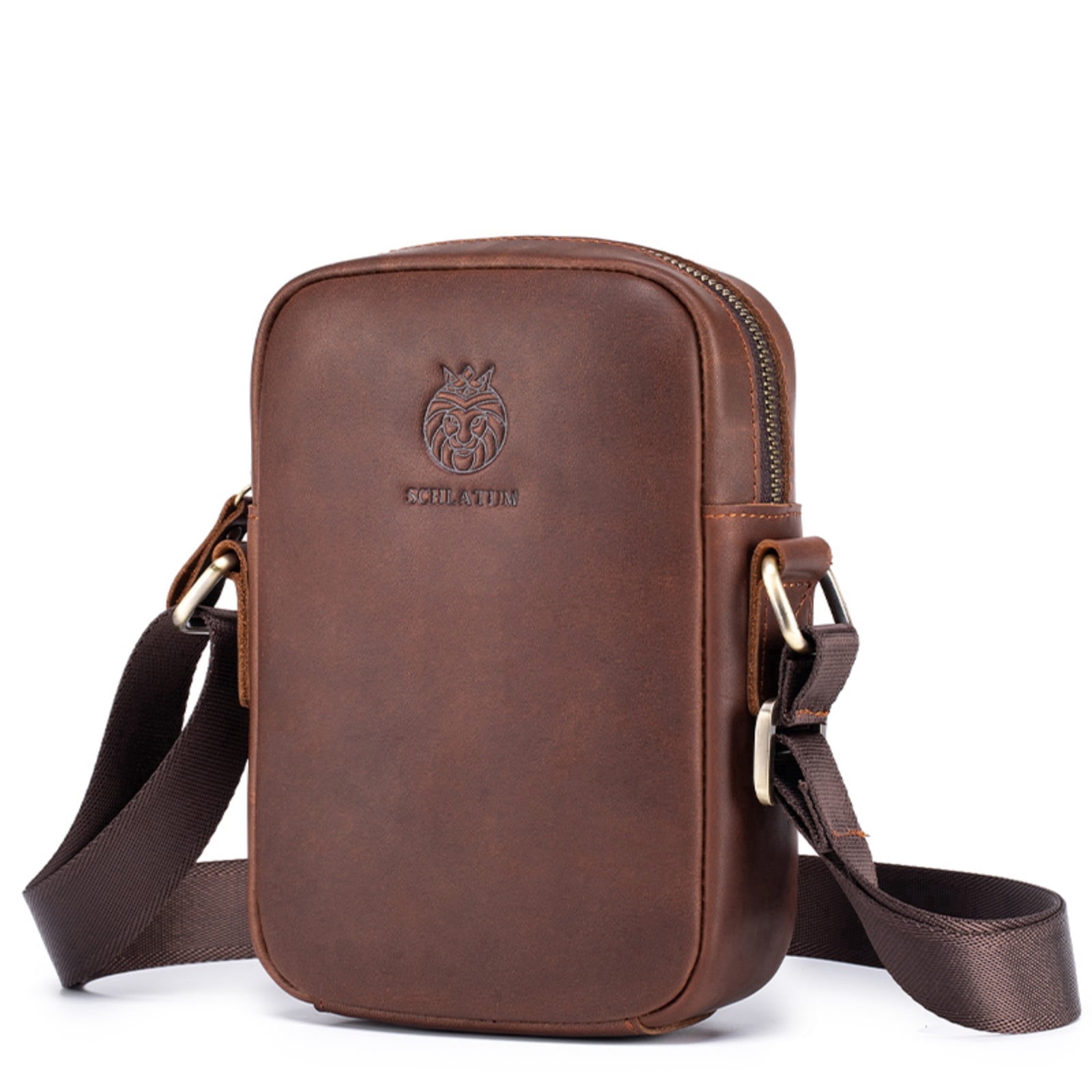 SCHLATUM Leather Crossbody Bag for Men, Shoulder Bag for Men, Man Purse with Zipper and Adjustable Shoulder Strap