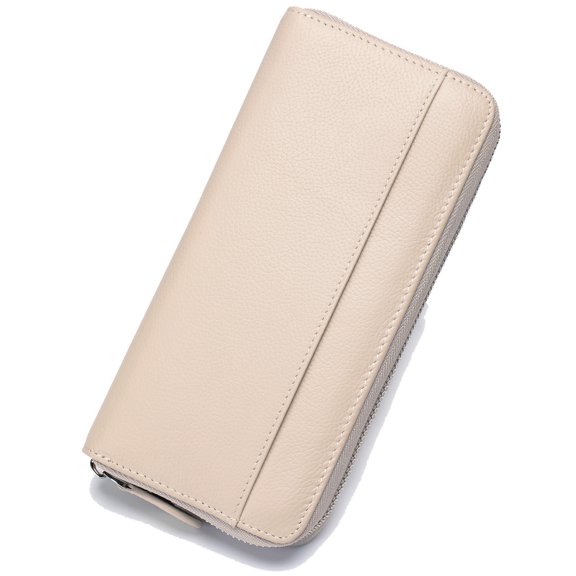 SCHLATUM Long Zipper Wallet for Women Genuine Leather RFID Blocking Large Capacity with Coin Pouch ID Window, Beige