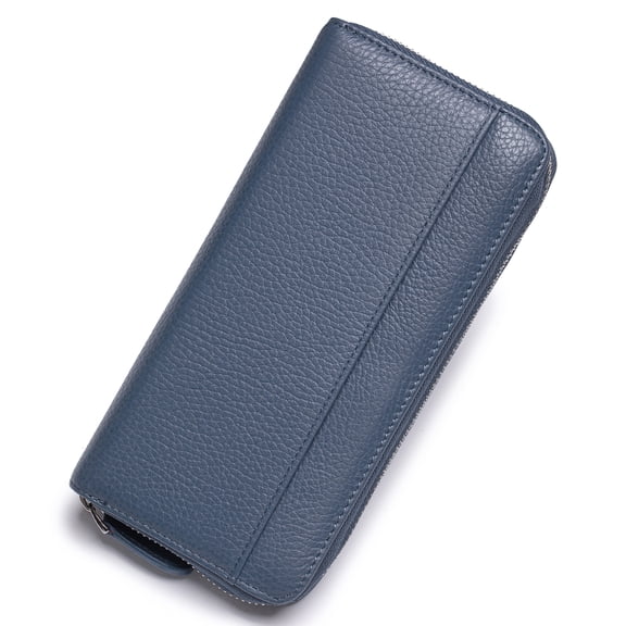 SCHLATUM Long Zipper Wallet for Women Genuine Leather RFID Blocking Large Capacity with Coin Pouch ID Window, Navy