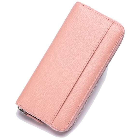 SCHLATUM Long Zipper Wallet for Women Genuine Leather RFID Blocking Large Capacity with Coin Pouch ID Window, Pink