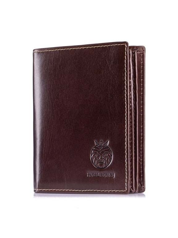 Men's Genuine Leather Bifold Wallet with RFID Blocking, 15 Card Slots, 2 Cash Compartments and ID Window , Coffee