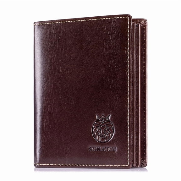 SCHLATUM RFID Wallet for Men Genuine Leather Large Capacity Vertical Bifold Wallet , Coffee