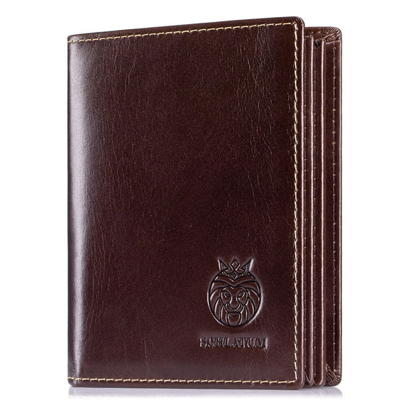 SCHLATUM RFID Wallet for Men Genuine Leather Large Capacity Vertical Bifold Wallet with 16 Card Solts 2 Cash Pockets, Black