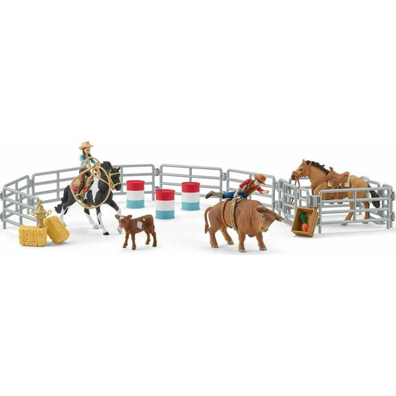 Schleich Rodeo Show - 42PC Western Riding Playset with Cowboy, Cowgirl, Horses and Calf - Barrel Racing and Rodeo Toys for Kids 5+ - 42577