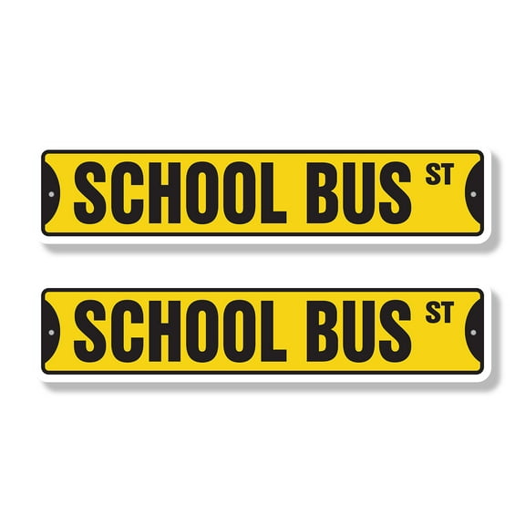 SCHOOL BUS Classic Street Sign (2 Pack) driver student stop Road Sign | 4" X 18" Plastic Address Sign