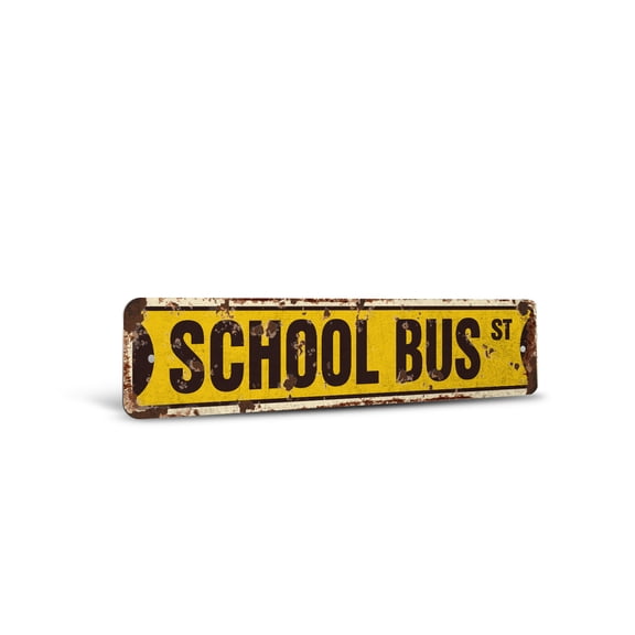 SCHOOL BUS Vintage Style Rustic Street Sign – Driver Student Stop Retro Decorative Wall Sign for Home, Bar, Garage, or Outdoor Use | 4" X 18" Plastic Road Sign