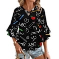 thumbnail image 1 of SCHOOL EDUCATION Women's V-Neck Blouse With 3/4 Ruffled Bell Sleeves Casual Top Ladies Blouses, 1 of 7