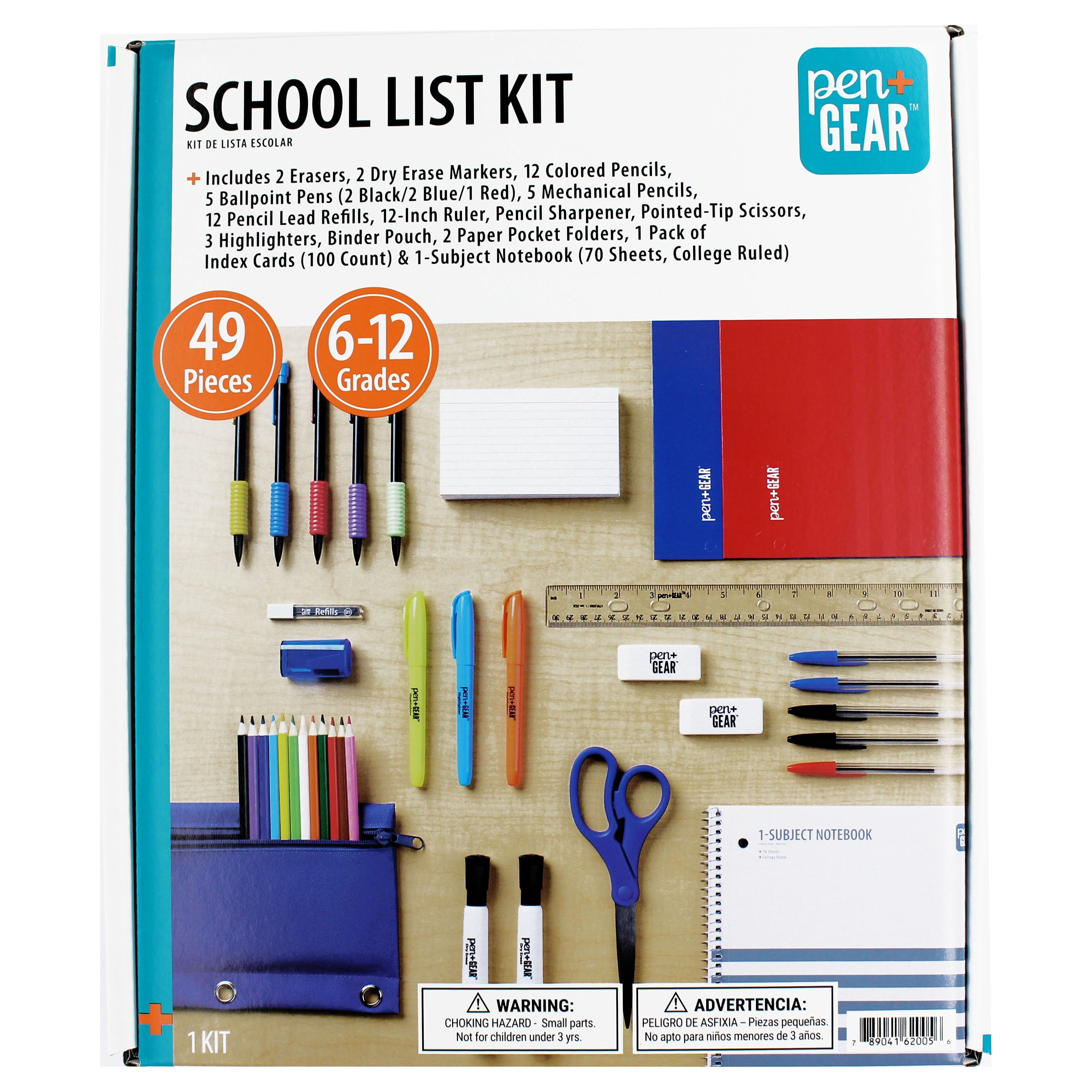 Pen+Gear 49-Piece Back to School Supply Kit, Grades 6–12 Student Essentials