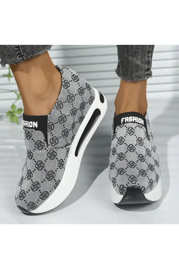 Vintage Flower Platform Loafers for Women, Chunky Slip-On Casual Height Increasing Sneakers