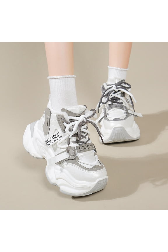 Warm Plush Chunky Platform Lace Up Sneakers for Women, Winter Fur Lined Mix Color Thick Bottom Sports Shoes (6cm Heel)