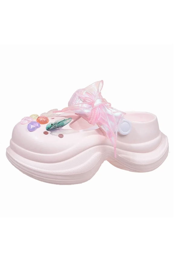 Women's Chunky Platform Clogs, 7cm Thick Bottom EVA Garden Shoes, DIY Crystal Fashion Beach Sandals, Soft Cloud Slippers, Size 34-39