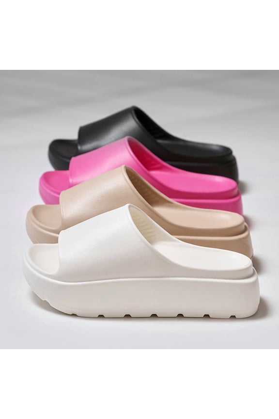 Women's Chunky Platform EVA Cloud Slides, High Heel Sandals, Lightweight Soft Sole Summer Beach Slippers, Beige/Black