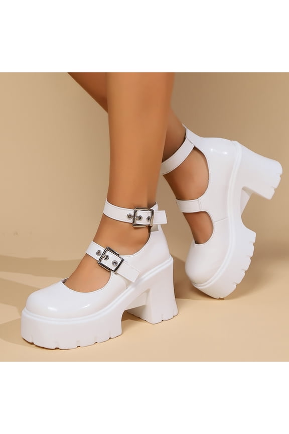 Women's Chunky Platform Mary Janes, Double Buckle Ankle Strap Pumps, Super High Heels, Round Toe, Plus Size, Lotita Style