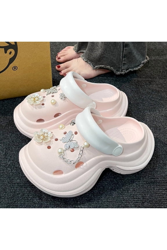 Women's Crystal Butterfly Chunky Platform Clogs, Soft EVA Thick Bottom Beach Sandals, Slip-On
