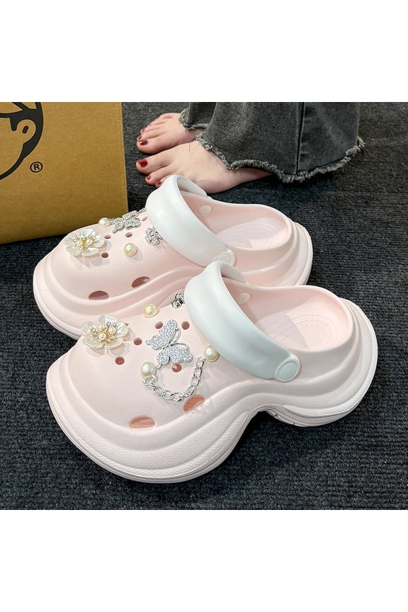 Women's Crystal Butterfly Chunky Platform Clogs, Soft EVA Thick Bottom Beach Sandals, Slip-On