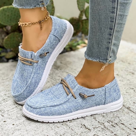 SCHUHLAND Women's Denim Canvas Shoes, Breathable Lace-Up Sneakers, Round Toe, Low Heel (2.5cm), Non-Slip, Casual Flats