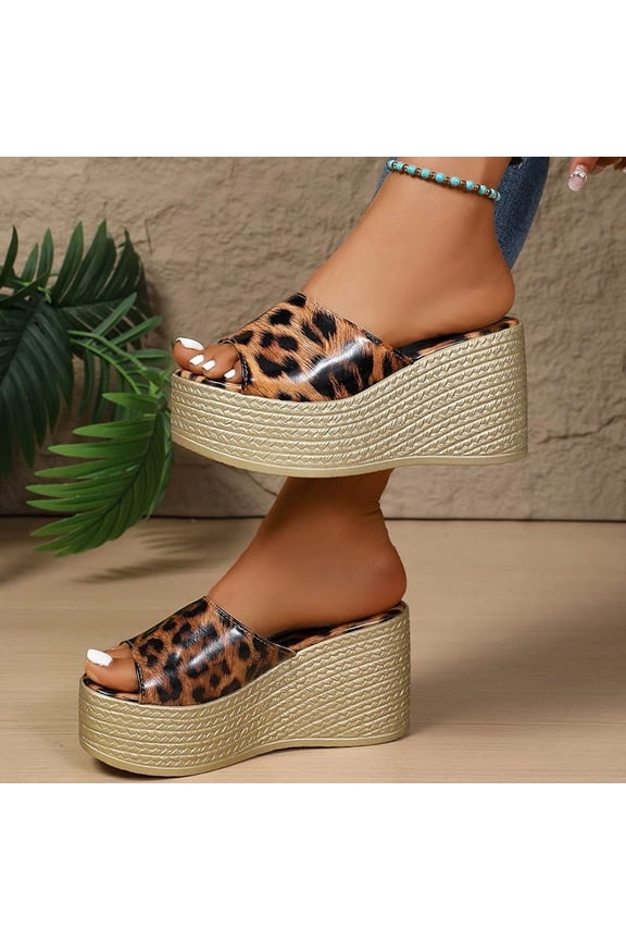Women's Gold Leopard Wedge Sandals, 9cm Super High Platform Slippers, Lightweight Summer Beach Slides, Plus Size 36-43