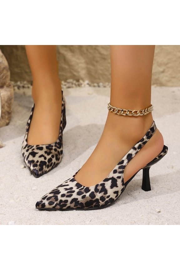 Women's Leopard Slingback Pumps, Sexy Pointed Toe High Heel (8.5cm) Party Dress Shoes, Summer/Spring