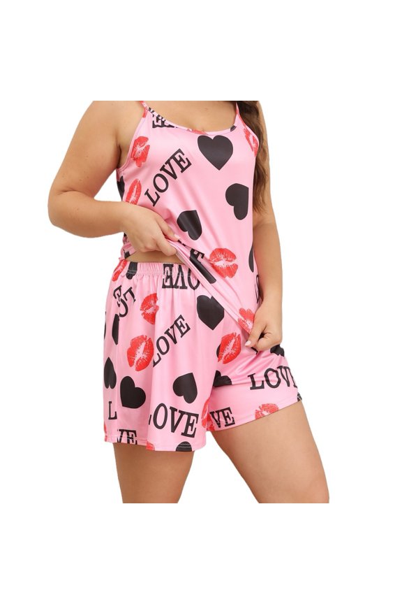 Women's Plus Size Floral Cami Pajama Set - Sexy 2-Piece Satin Sleepwear Suit, Summer Sleeveless Top & Shorts Lounge Set, XL-5XL