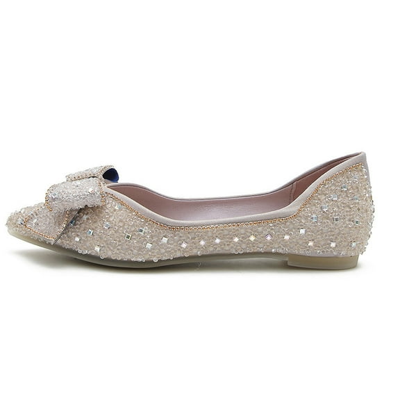 SCHUHLAND Women's Pointed Toe Flats, Rhinestone Accent, Black/Beige/Purple