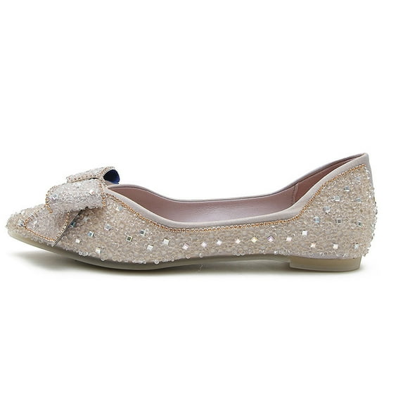 SCHUHLAND Women's Pointed Toe Flats, Rhinestone Accent, Black/Beige/Purple