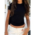 thumbnail image 1 of SCHUHLAND Women's Slim Fit Short Sleeve T-Shirt - Sexy Sporty O-Neck Knitted Sheath Tee, High Stretch Summer Y2K Streetwear Crop Top, 1 of 9