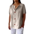 thumbnail image 1 of SCHUHLAND Women's V-Neck Button-Down T-Shirt - Casual Loose Fit Long Sleeve Top, Elegant Spring Autumn Blouse, Fashionable Pullover, S-5XL, 1 of 8