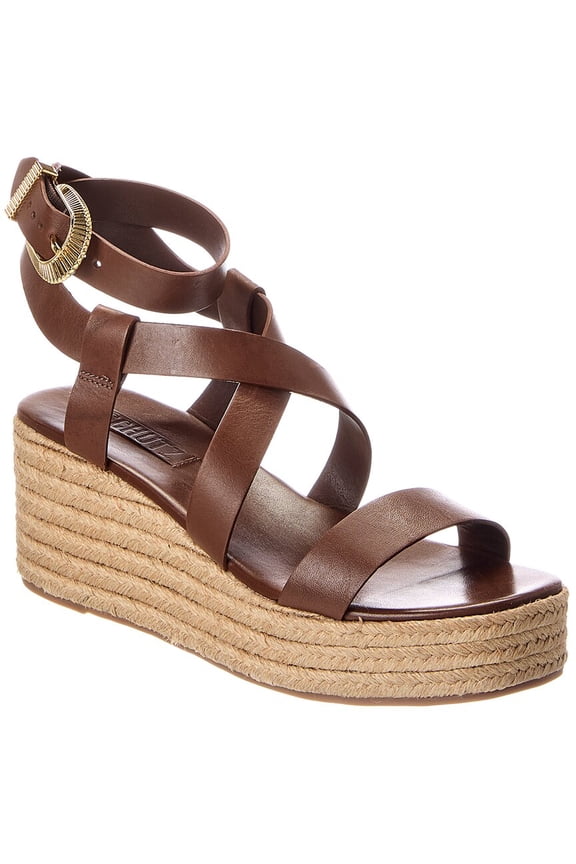SCHUTZ Harper Leather Flatform Sandal, 8, Brown