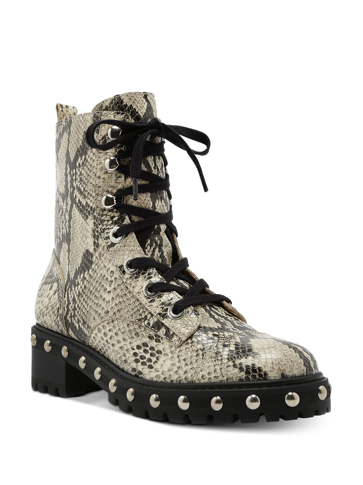 SCHUTZ Womens Beige Snake Print Lace Up Toe Cap Studded Lug Sole