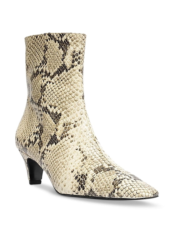 SCHUTZ Womens Dellia Snake Print Leather Mid-Calf Boots Beige 6 Medium (B,M)