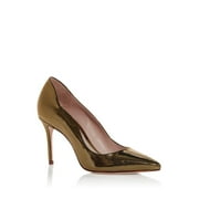 SCHUTZ Womens Gold Geometric Metallic Padded Analira Pointed Toe Stiletto Slip On Leather Dress Pumps Shoes 7 B