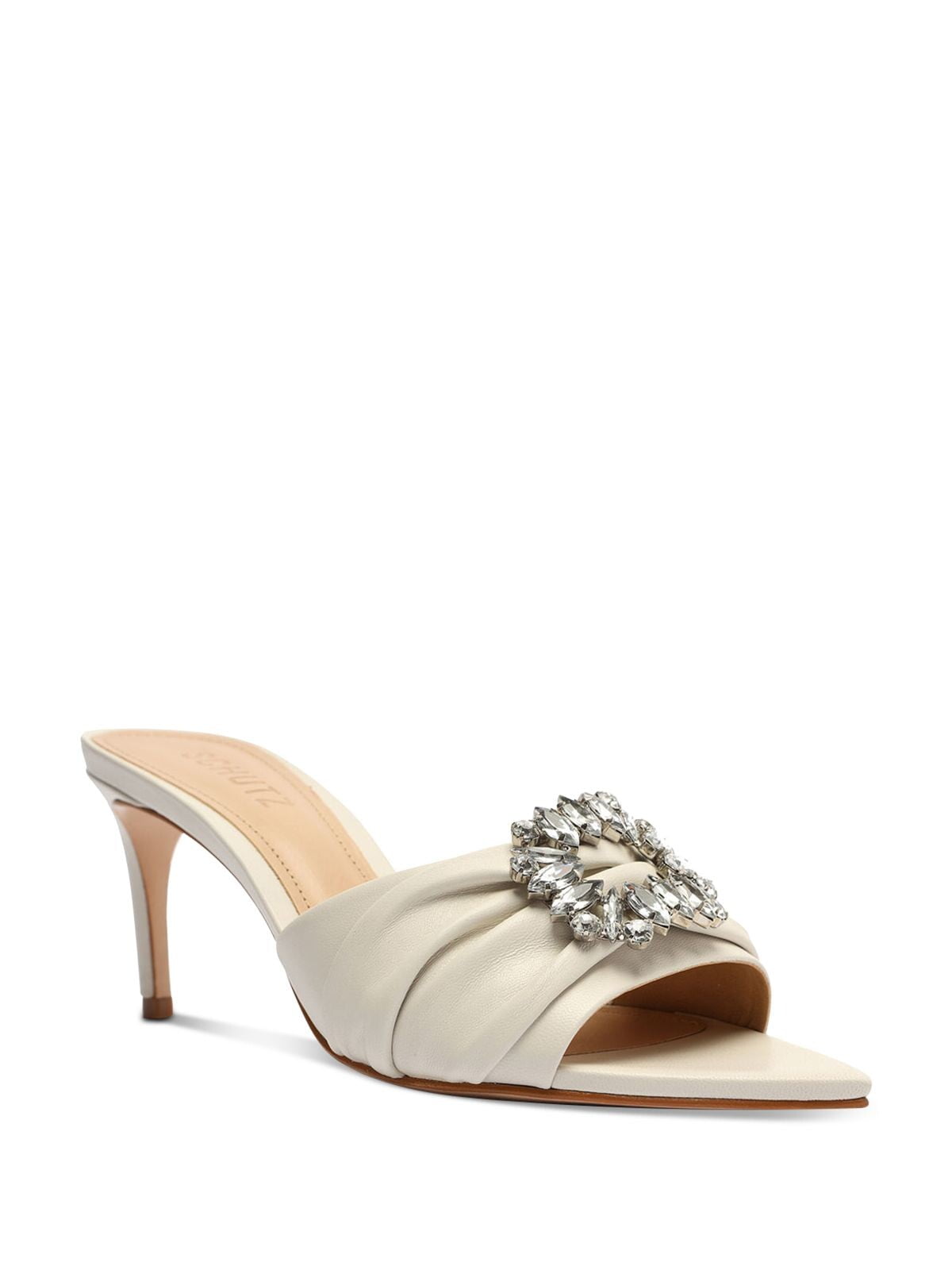SCHUTZ Womens Honey Beige Strappy Rhinestone Padded Taleen Crystal Square Toe Stiletto Slip On Dress Sandals Shoes B main image 1