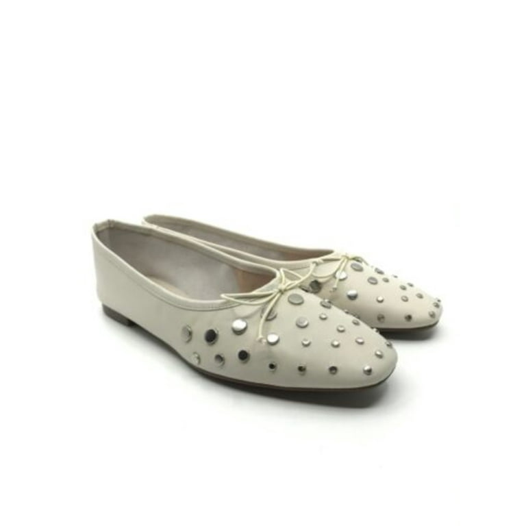 SCHUTZ Womens Ivory Padded Bow Accent Studded Perla Square Toe Slip On Dress Ballet Flats 5 B
