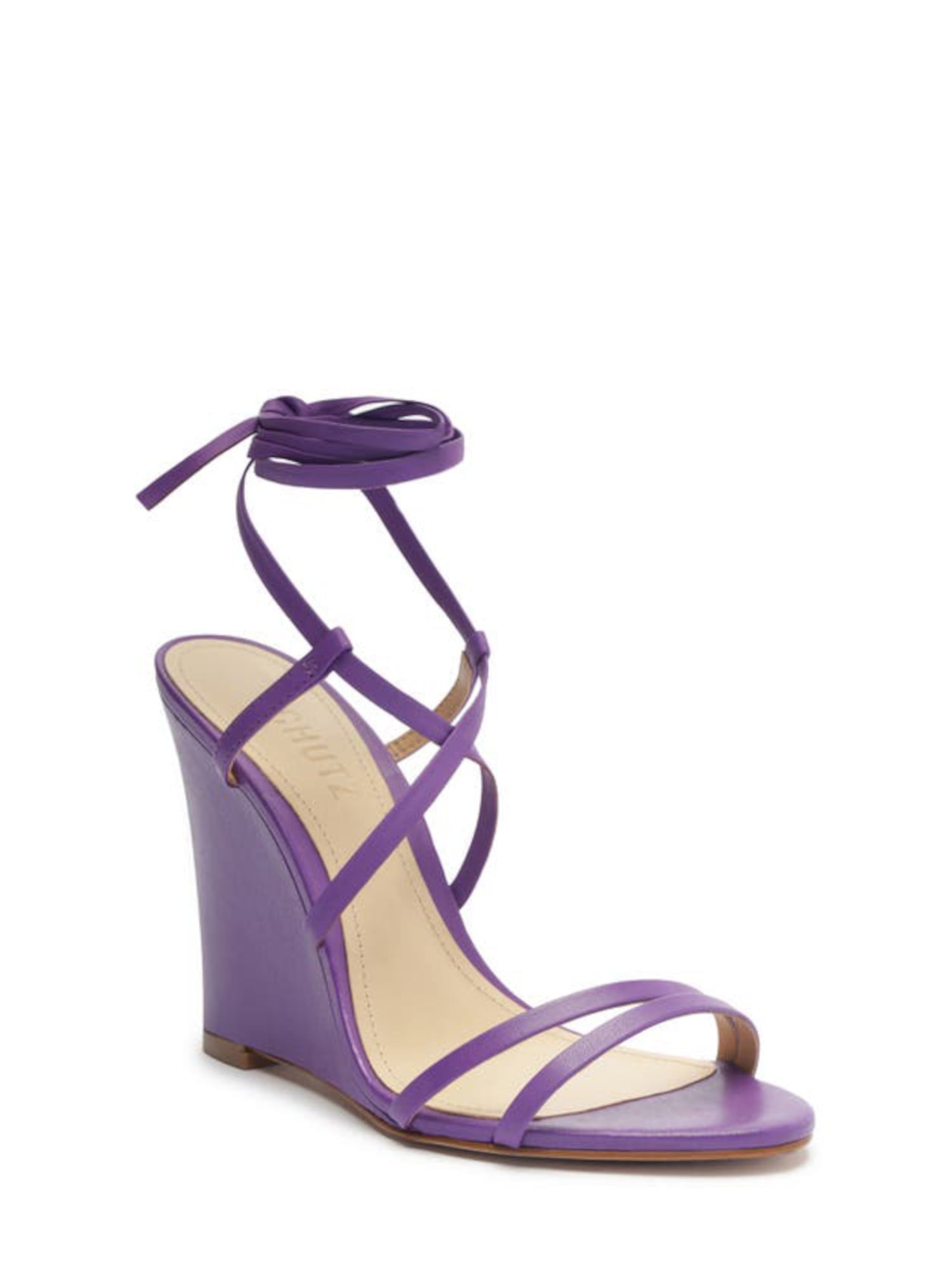 SCHUTZ Womens Purple Padded Deonne Round Toe Wedge Lace Up Leather Dress Gladiator Sandals Shoes 8.5 B Walmart