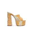 thumbnail image 1 of SCHUTZ Womens Yellow Animal Print Snake 2" Platform Padded Cali Square Toe Block Heel Slip On Leather Heeled Sandal 8, 1 of 3