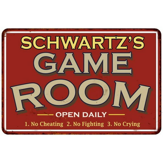 SCHWARTZ'S Game Room Sign Vintage Look Metal Wall 8x12 208120001414