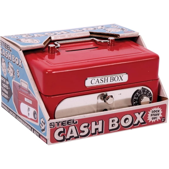 SCHYLLING Locking 6" x 6" x 4" Metal Cash Box, Red