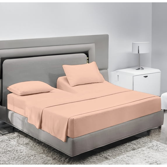 SCI Top Split Flex Sheet Set for Adjustable Bed 28" Split Head California King Size 800 Thread Count 100% Egyptian Cotton 4 Piece Set fits up to 21 Inch Deep Pocket ( Peach )
