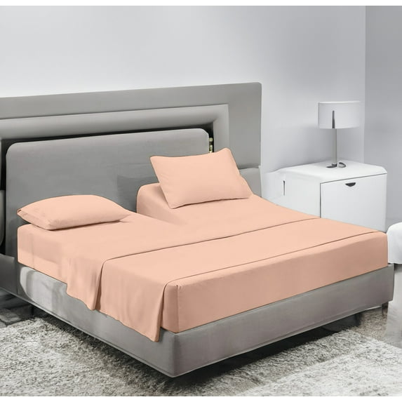 SCI Top Split Flex Sheet Set for Adjustable Bed 28" Split Head King Size 800 Thread Count 100% Egyptian Cotton 4 Piece Set fits up to 21 Inch Deep Pocket ( Peach )