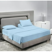 SCI Top Split Flex Sheet Set for Adjustable Bed 28" Split Head Queen Size 800 Thread Count 100% Egyptian Cotton 4 Piece Set fits up to 12 Inch Deep Pocket ( Light Blue)