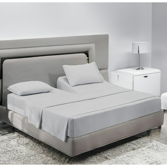 SCI Top Split Flex Sheet Set for Adjustable Bed 30" Split Head California King Size 800 Thread Count 100% Egyptian Cotton 4 Piece Set fits up to 18 Inch Deep Pocket ( Silver)