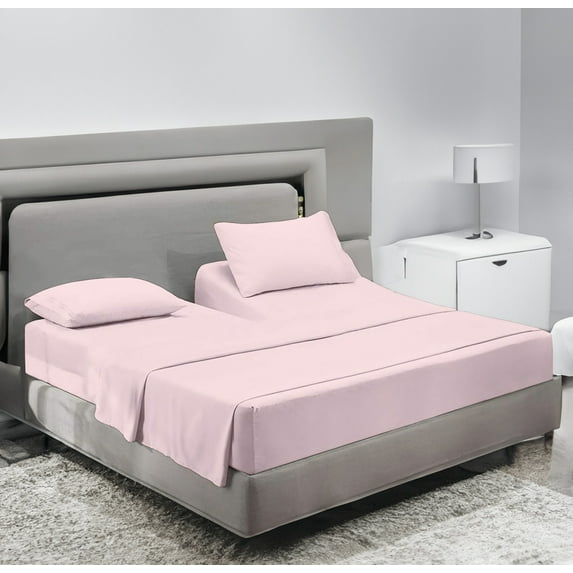 SCI Top Split Flex Sheet Set for Adjustable Bed 32" Split Head King Size 800 Thread Count 100% Egyptian Cotton 4 Piece Set fits up to 18 Inch Deep Pocket ( Pink )