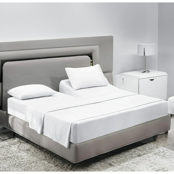 SCI Top Split Flex Sheet Set for Adjustable Bed 32" Split Head Queen Size 800 Thread Count 100% Egyptian Cotton 4 Piece Set fits up to 12 Inch Deep Pocket ( White)
