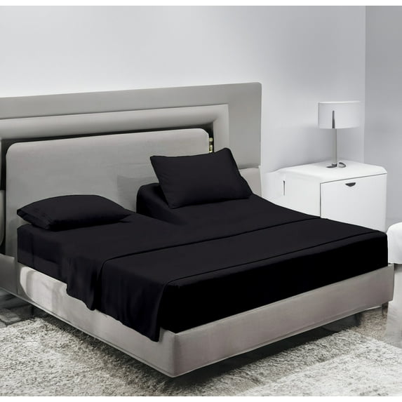 SCI Top Split Flex Sheet Set for Adjustable Bed 32" Split Head California King Size 800 Thread Count 100% Egyptian Cotton 4 Piece Set fits up to 12 Inch Deep Pocket ( Black )