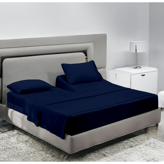 SCI Top Split Flex Sheet Set for Adjustable Bed 36" Split Head California King Size 800 Thread Count 100% Egyptian Cotton 4 Piece Set fits up to 21 Inch Deep Pocket ( Navy Blue)